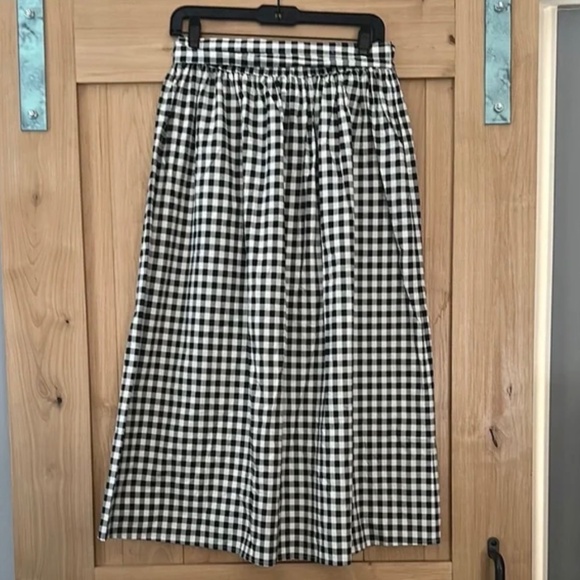 Tory Burch Black White Gingham Midi Skirt Small Cotton Tie Waist Pockets NWOT - Picture 9 of 10